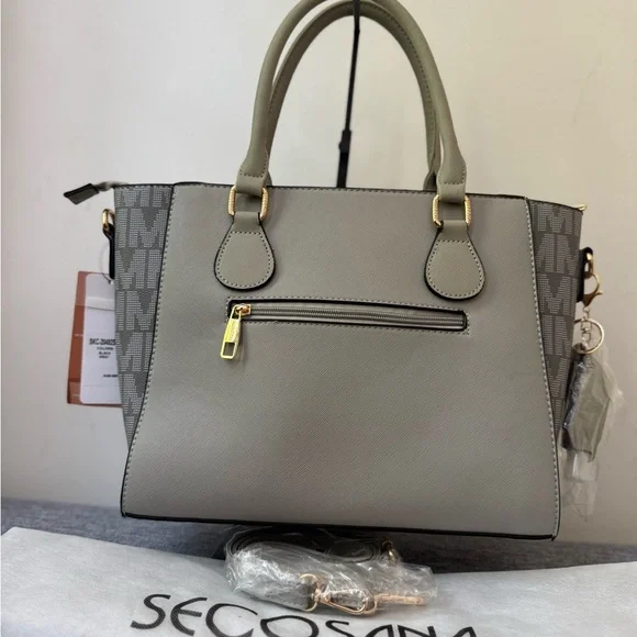 Gray Satchel with Gold Accents and Structured Design - Picture 3 of 11